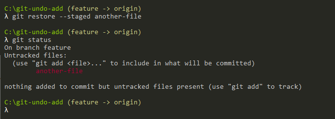 git undo add operation