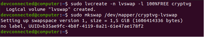 create logical volume swap partition