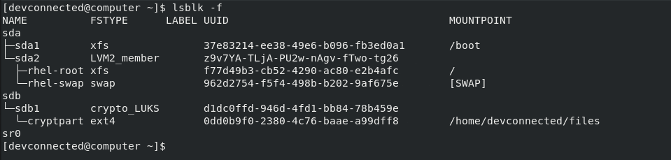 lsblk command with filesystem