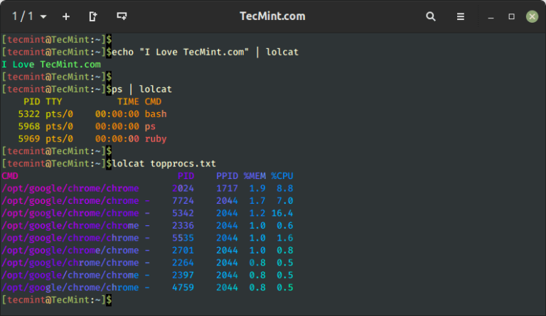 Lolcat – Make Your Linux Terminal More Colorful and Fun
