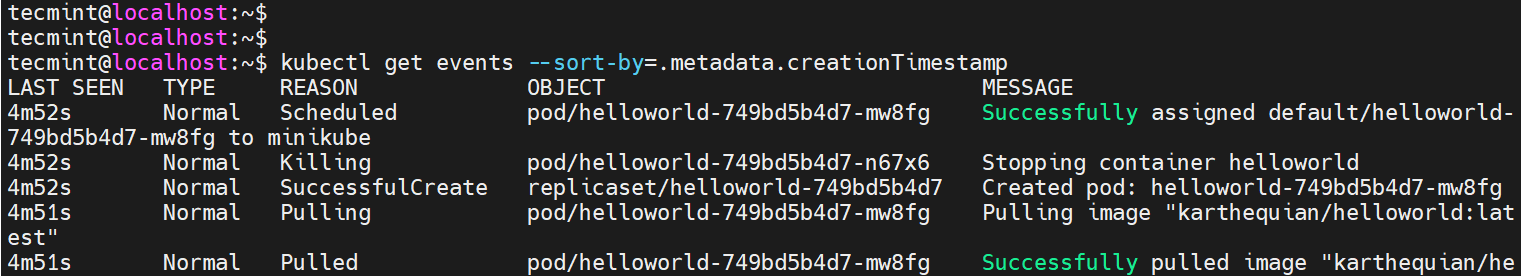 List Kubernets Events by Timestamps