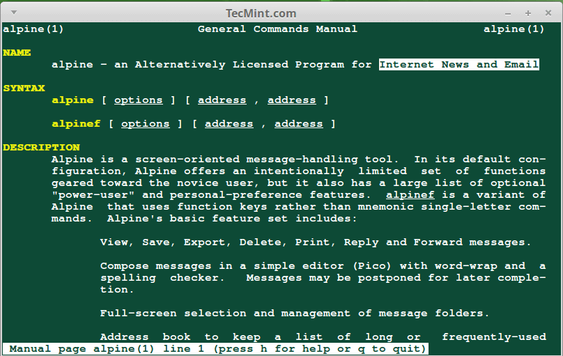 Alpine Email Client for Linux