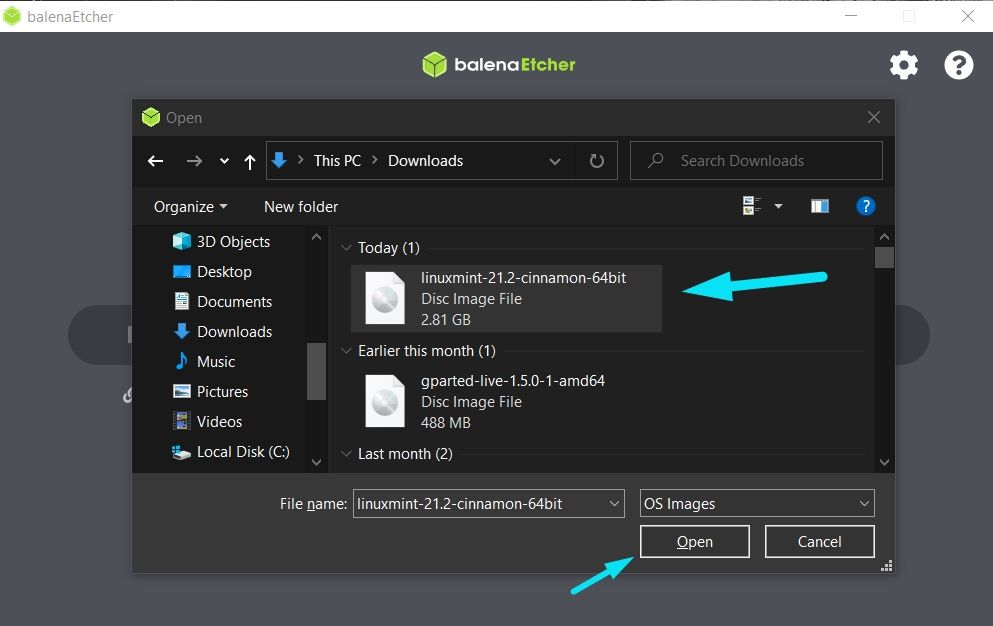 balena etcher select ISO file screenshot