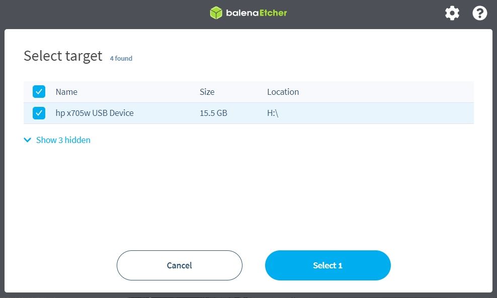 balena etcher usb device selection