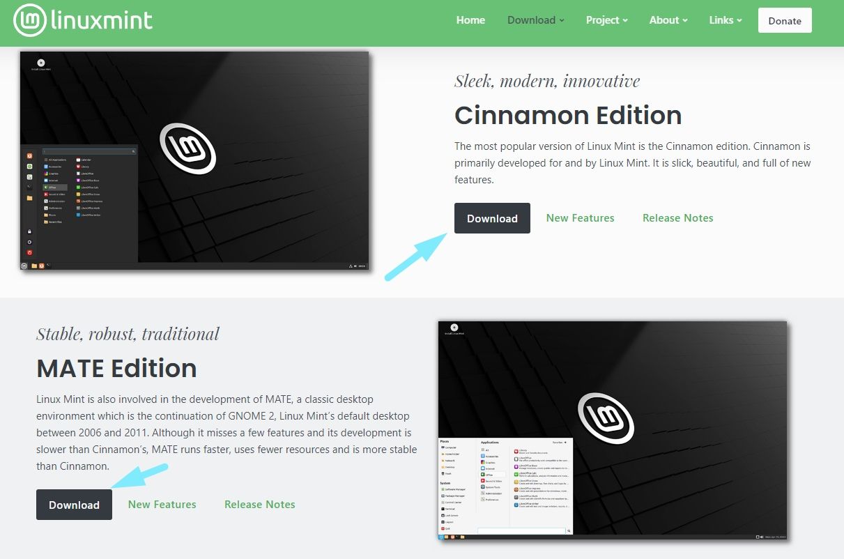 linux mint download page