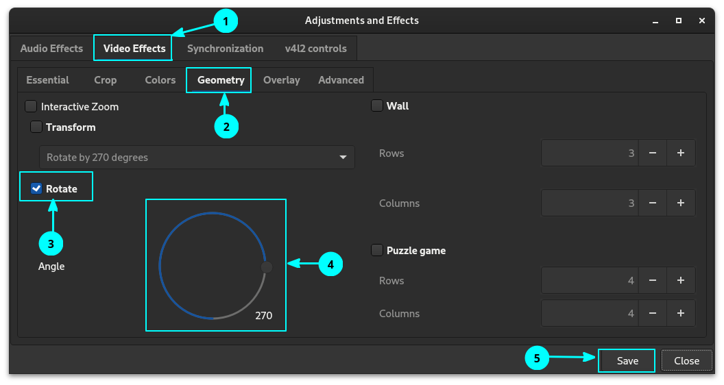 Use the circle slider to rotate the video to different orientation