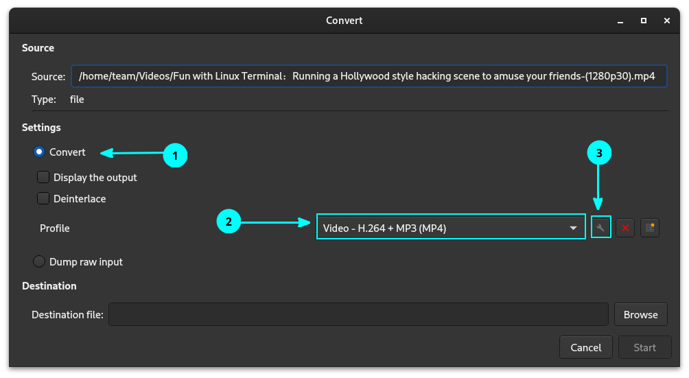 Select an output video format and click on the configuration button