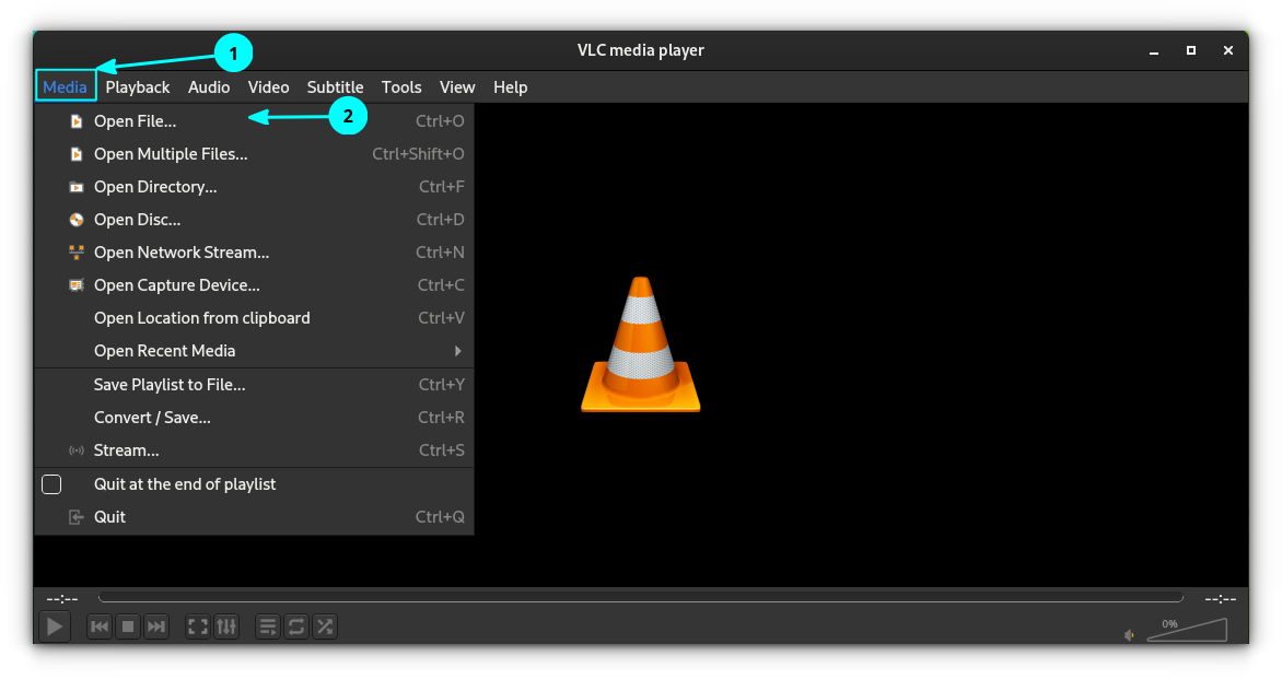 Open Media File in VLC using the VLC menu