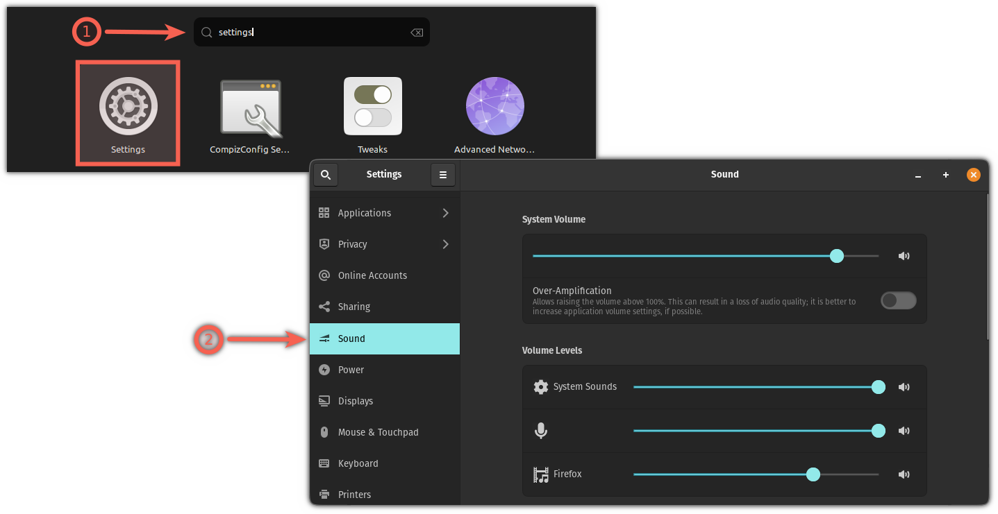 Open sound settings