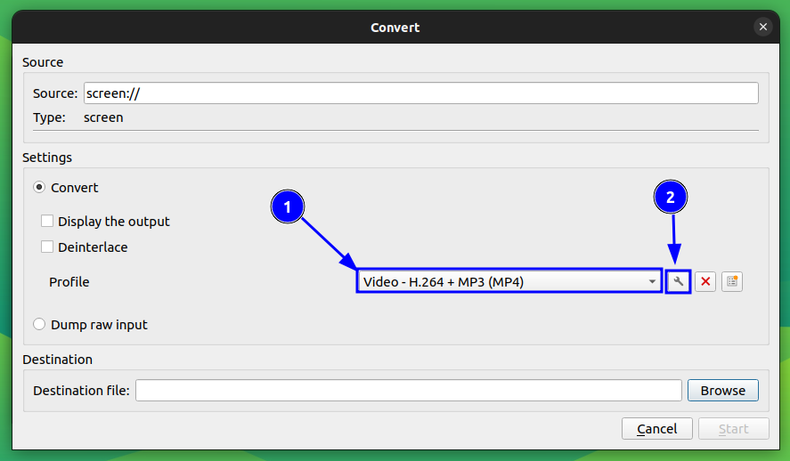 Set the output profile and edit it using the edit button