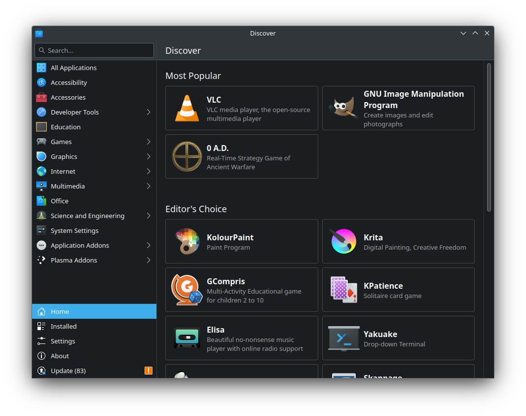 screenshot of kde plasma discover 