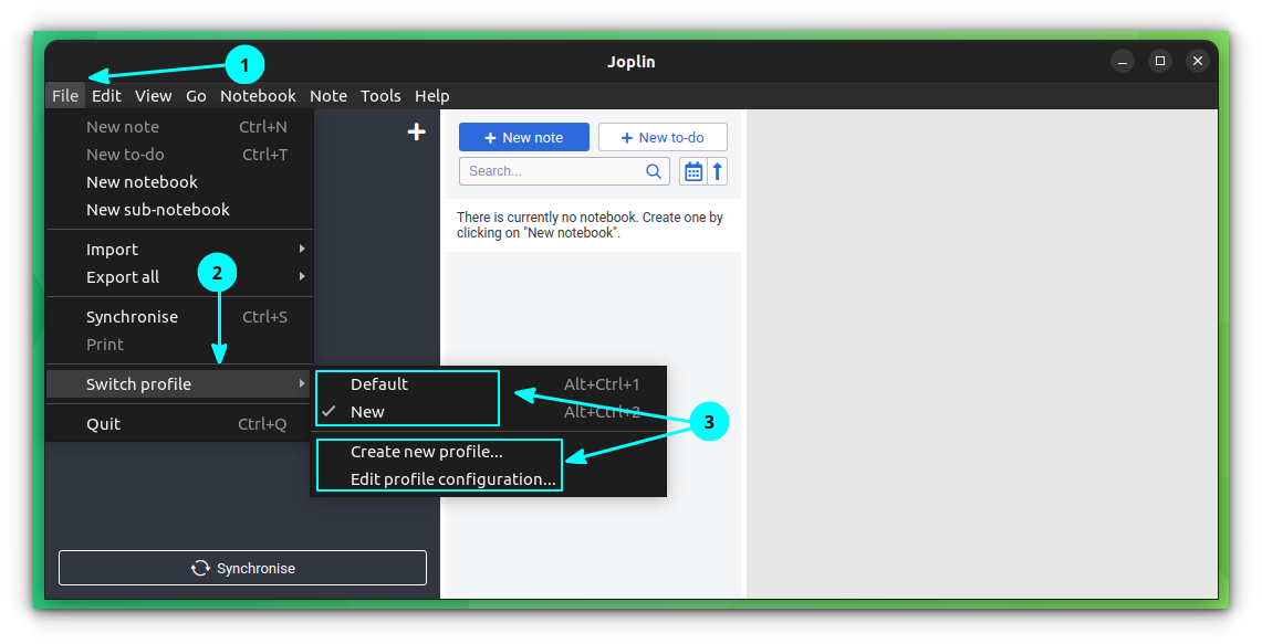 Create and Switch between multiple profiles in Joplin