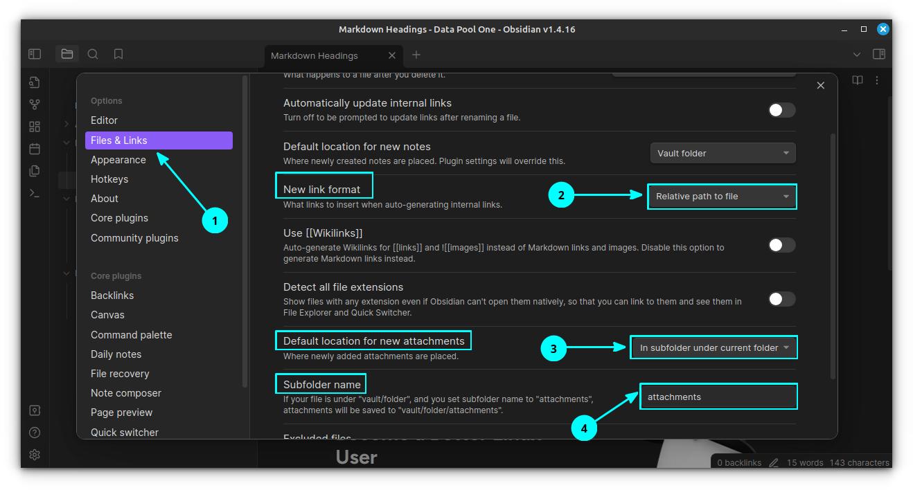 Set the location of attachments subfolder as 