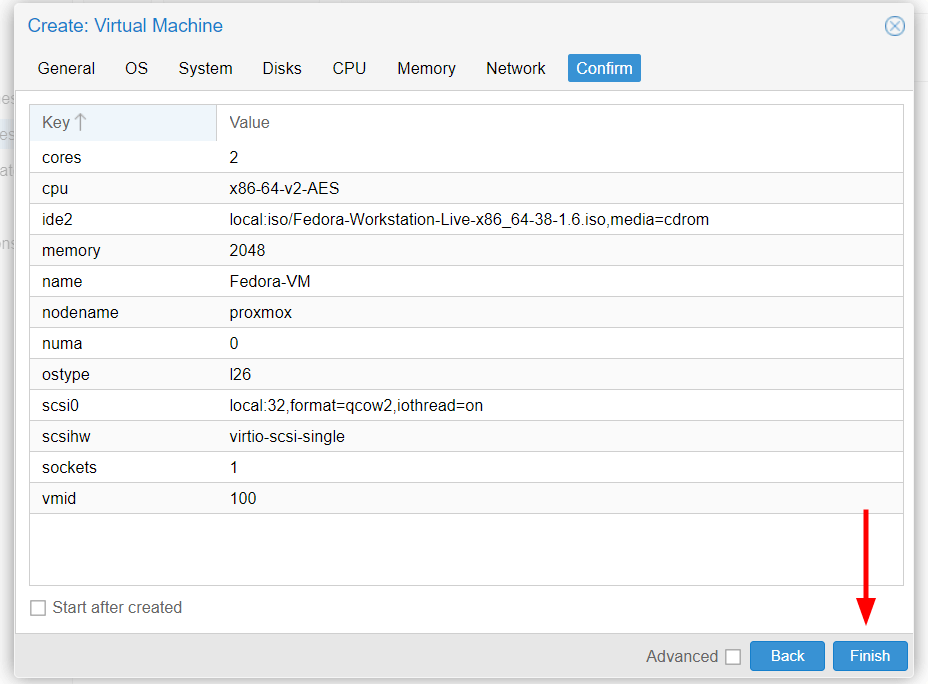 Confirm VM Settings