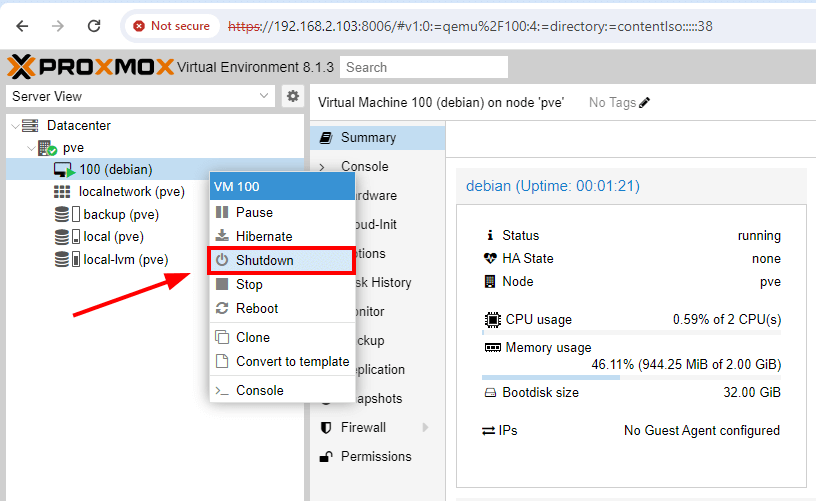 Proxmox Shutdown VM