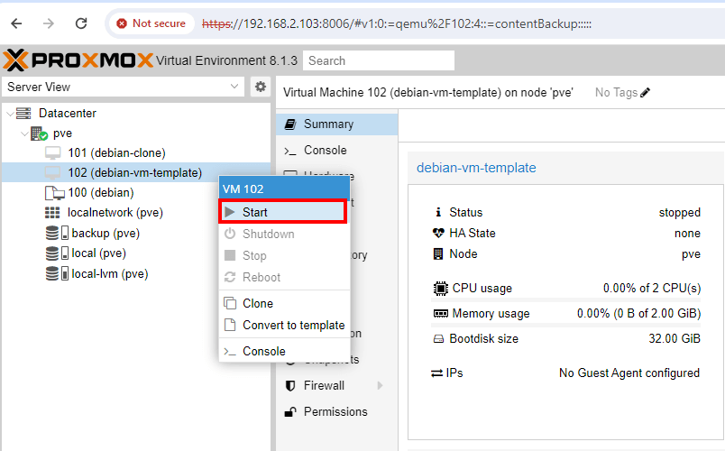 Start VM Clone Template