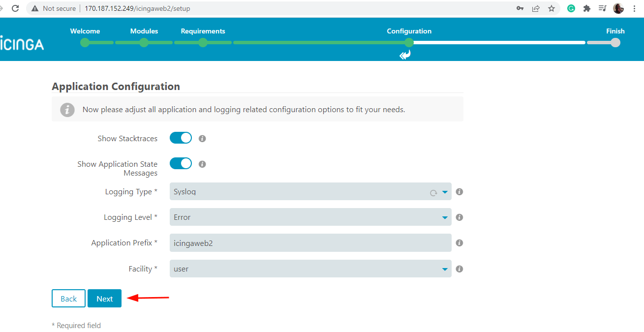 Icingaweb2 Application Configuration