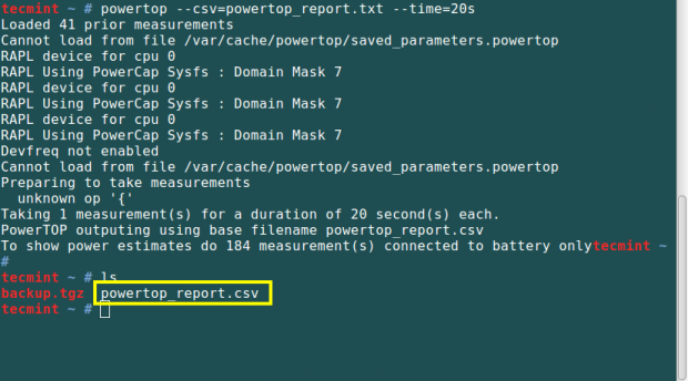 PowerTop Generate CSV Report