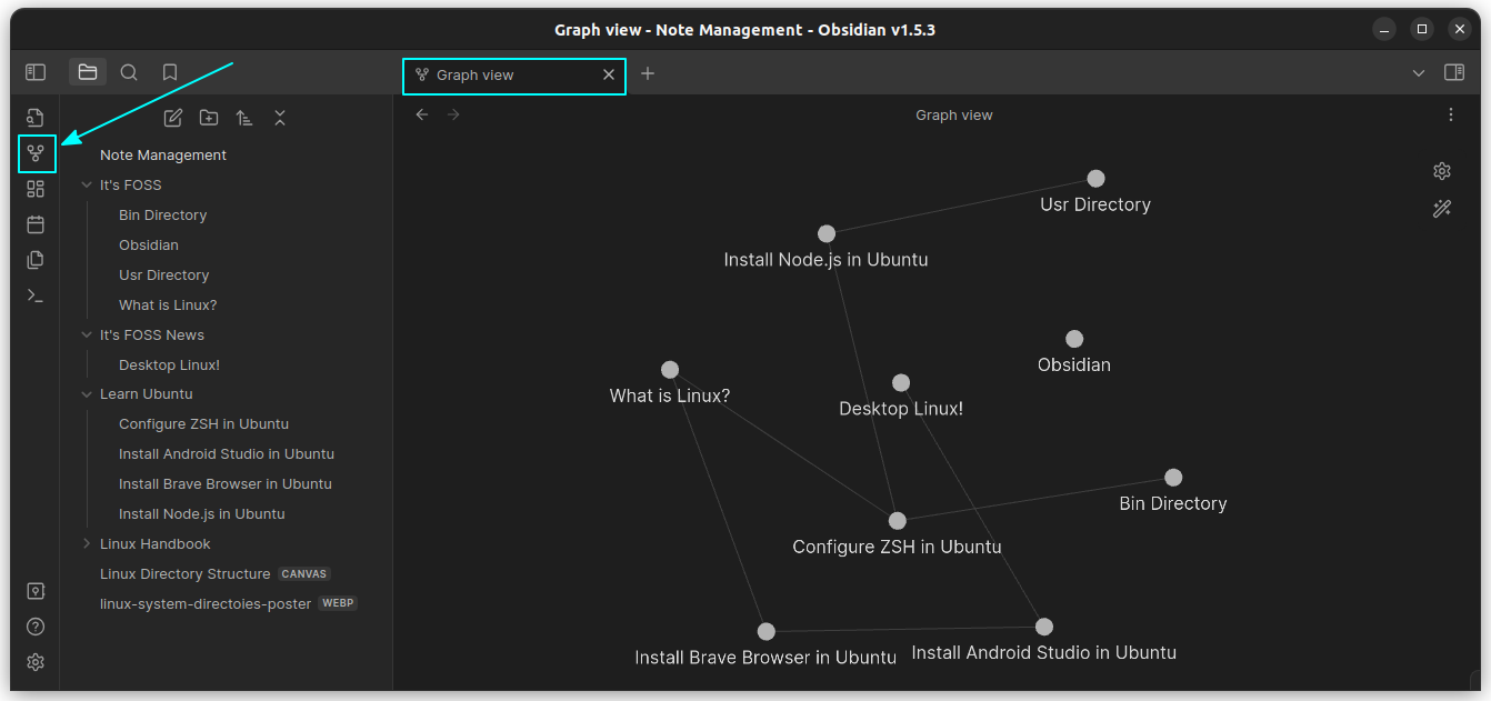 Notes are connected on the Obsidian Graph View