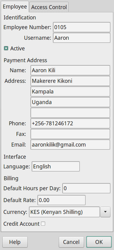GnuCash Add New Employee