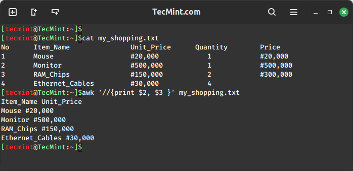 Print Columns from File