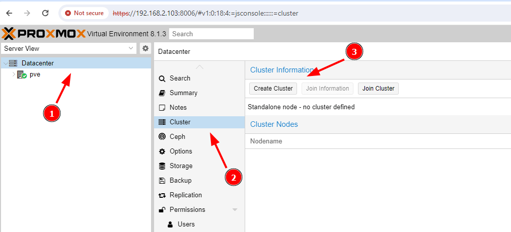 Create Cluster in Proxmox