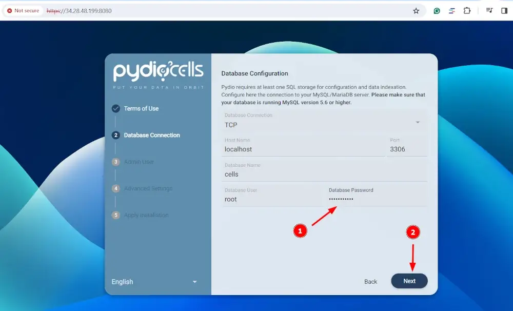 Database Pydio Cells Configuration