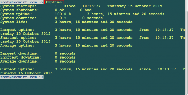 tuptime – Analyzes Uptime and Downtime of Linux System