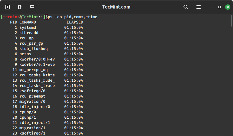 List Process Running Time in Linux