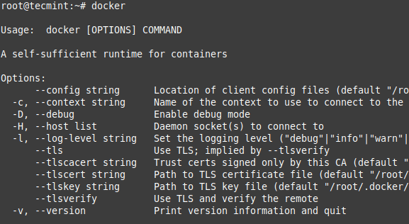 Docker Command Usage Help