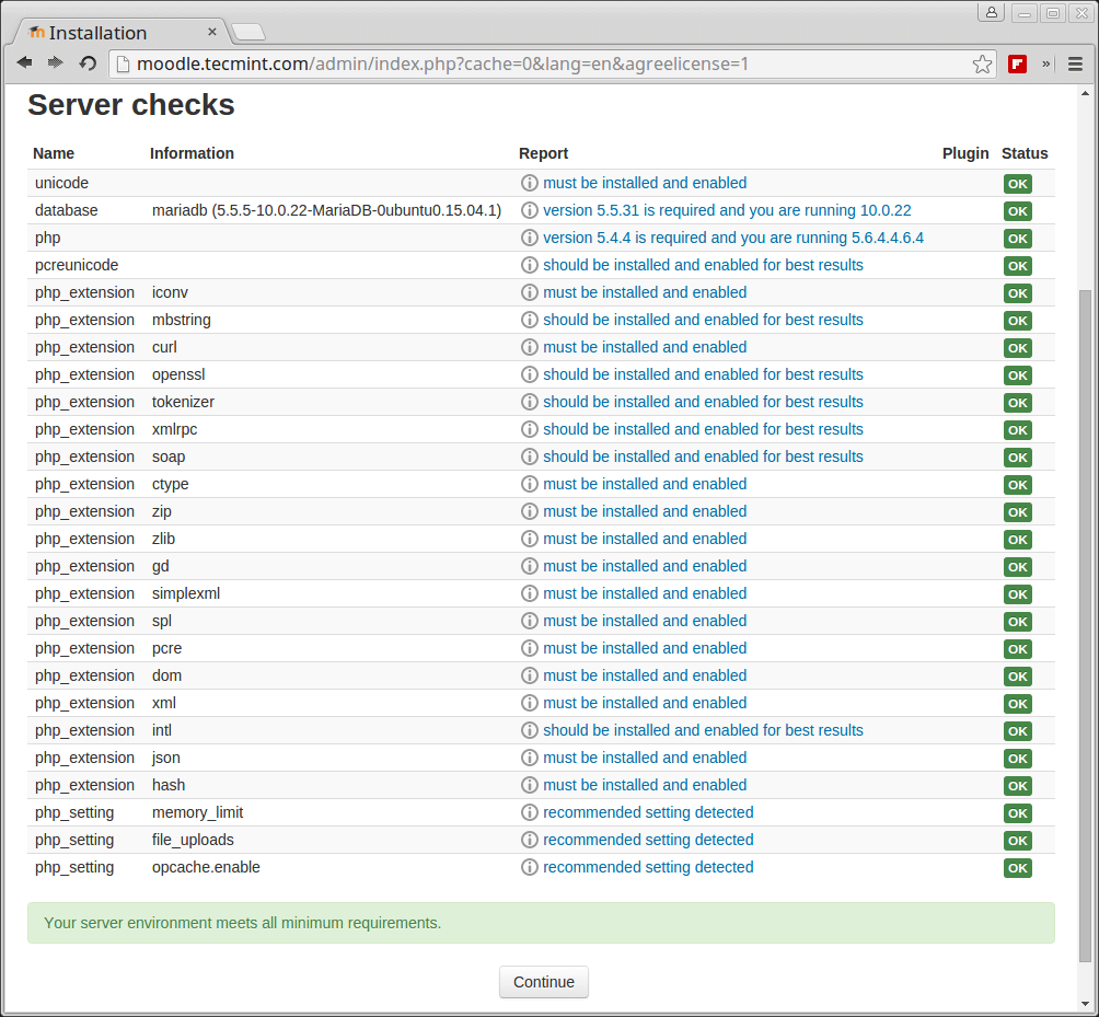 Moodle Server Requirement Checks