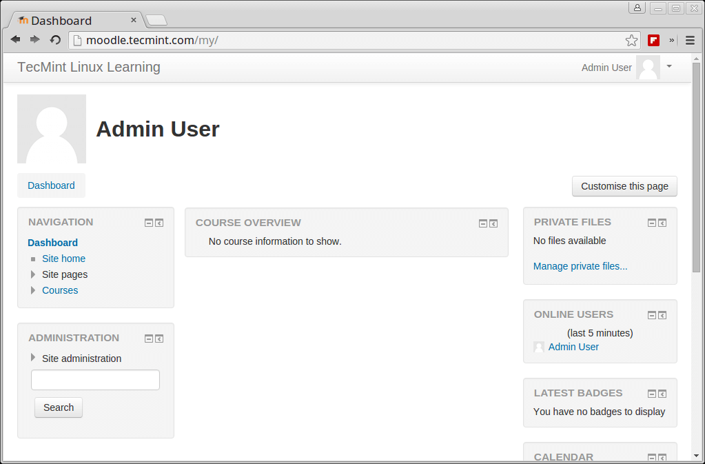 Moodle Admin Dashboard