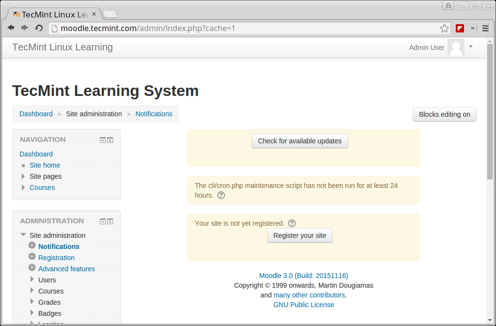 Moodle Admin Panel