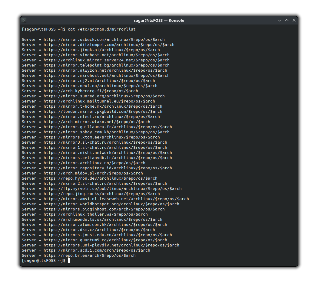 Add fastest mirrors in arch linux. After that, list the contents of the mirrorlist file 