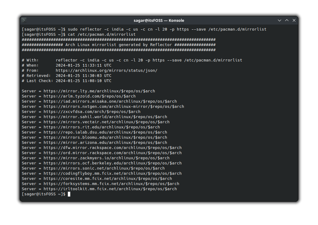 Add fastest mirrors from multiple countries in Arch Linux using reflector utility