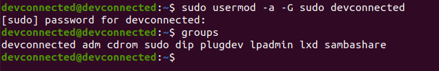 adding a user to sudo using usermod