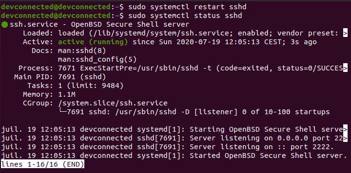restarting ssh server