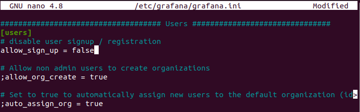 disable user registration in grafana