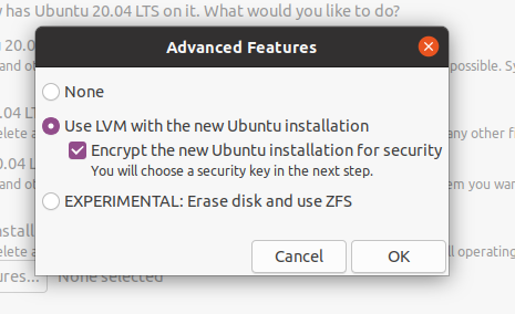 encrypting in the installation wizard