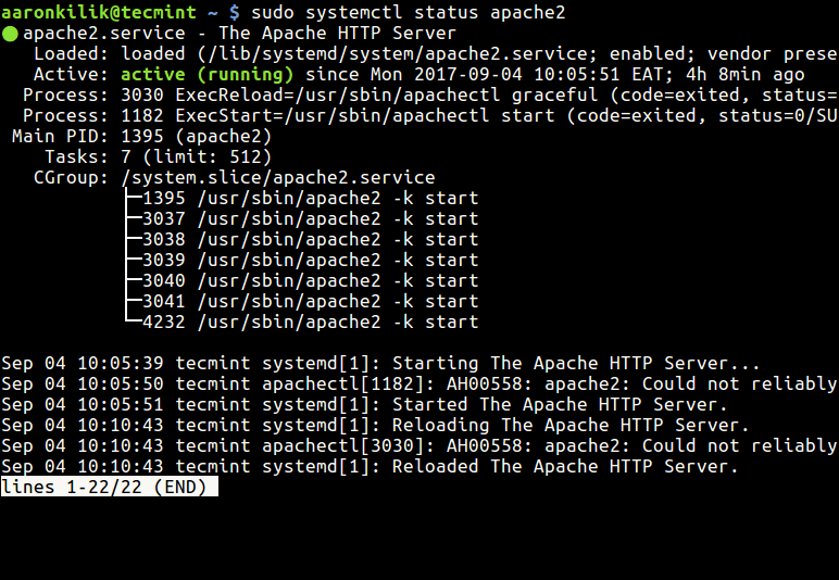 Check Apache Status Using Systemctl