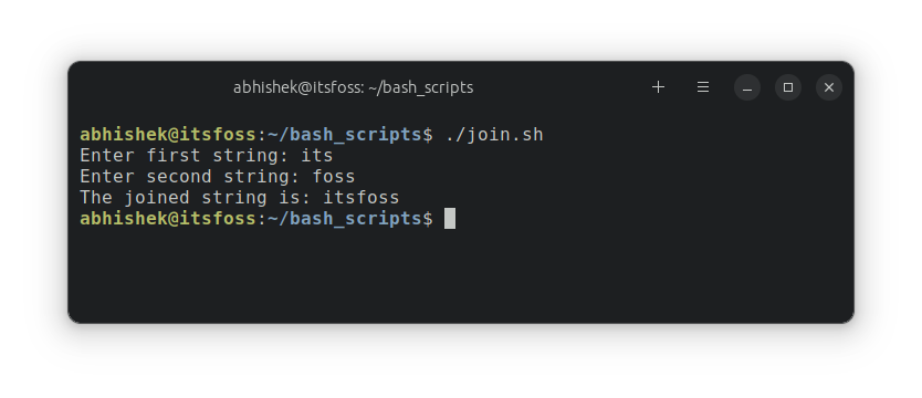 Join two strings in bash