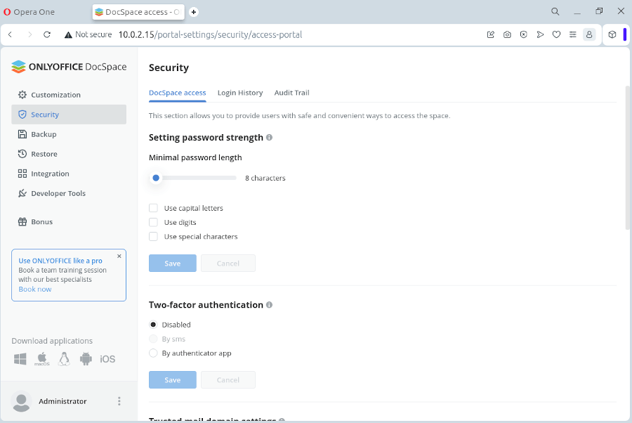 ONLYOFFICE DocSpace Security Settings