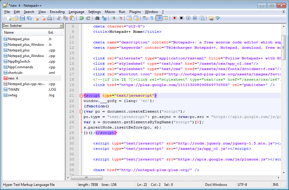 Notepad++ Source Code Editor