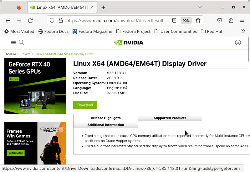 Details of Selected NVIDIA Driver